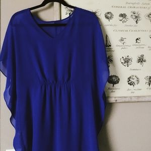 XS Express Sheer Blue Butterfly Sleeve Short Dress